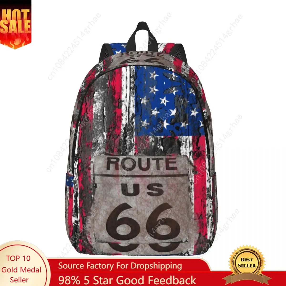 Custom USA Flag Canvas Backpack for Girls Boys US Route 66 College School Travel Bags Men Women Bookbag Fits 15 Inch Laptop