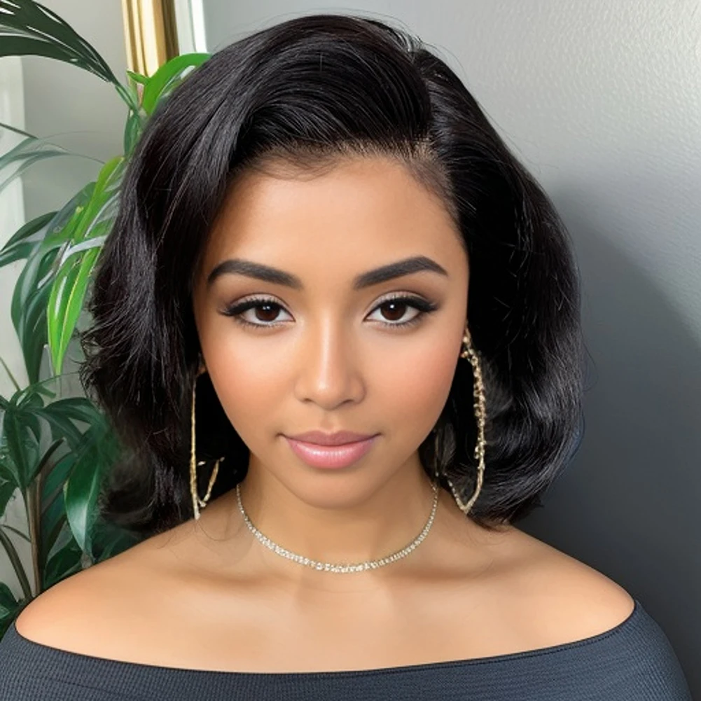 人毛ウィッグ女性のためのストレートボブウィッグ 13 × 4 レースフロント透明レースナチュラル事前摘み取られたピクシーカットナチュラルカラーブラウン 1