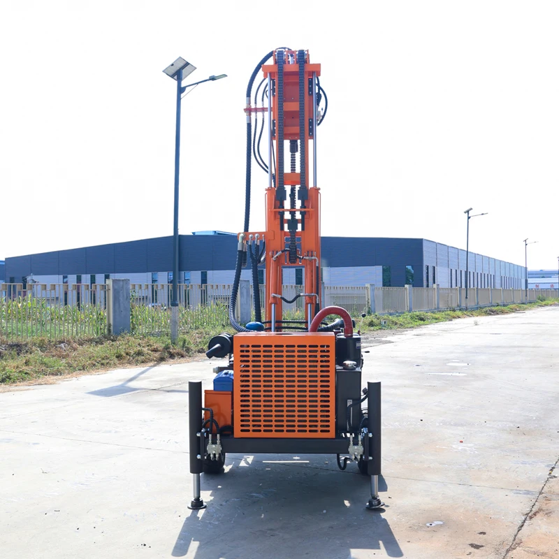 Self Mobile Wheel 200M Deep Well Boring Machine Diesel Engine Hydraulic Stabilizer Automatic Balance Water Well Drilling Rig