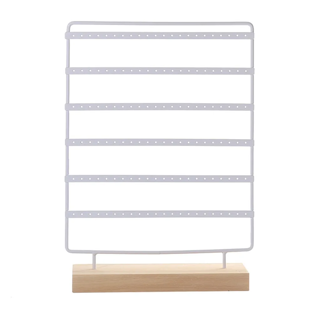 

6-Tiered Jewelry Display Stand DIY Multi-function Metal Earring Holder with Wooden Base Large Capacity Ear Stud Rack Dresser