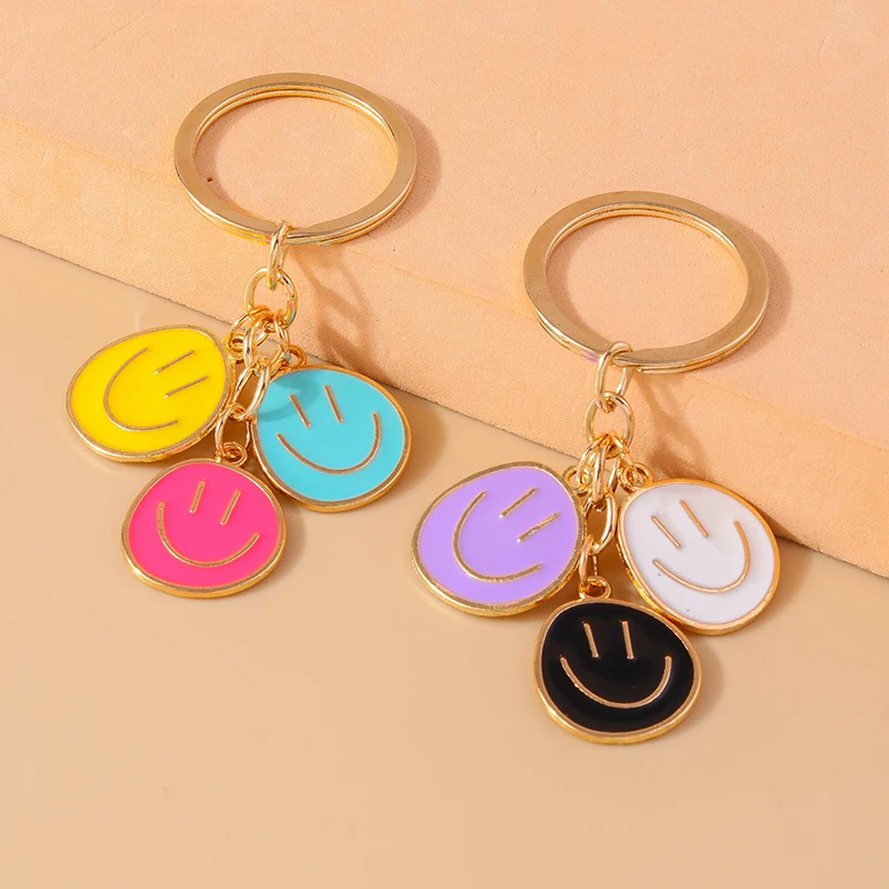 Aihua Irregular Round Smile Face Keychain for Women Key Ring Gift Fashion Cartoon Bag Airpods Box Car Phone Accessorie Jewelry