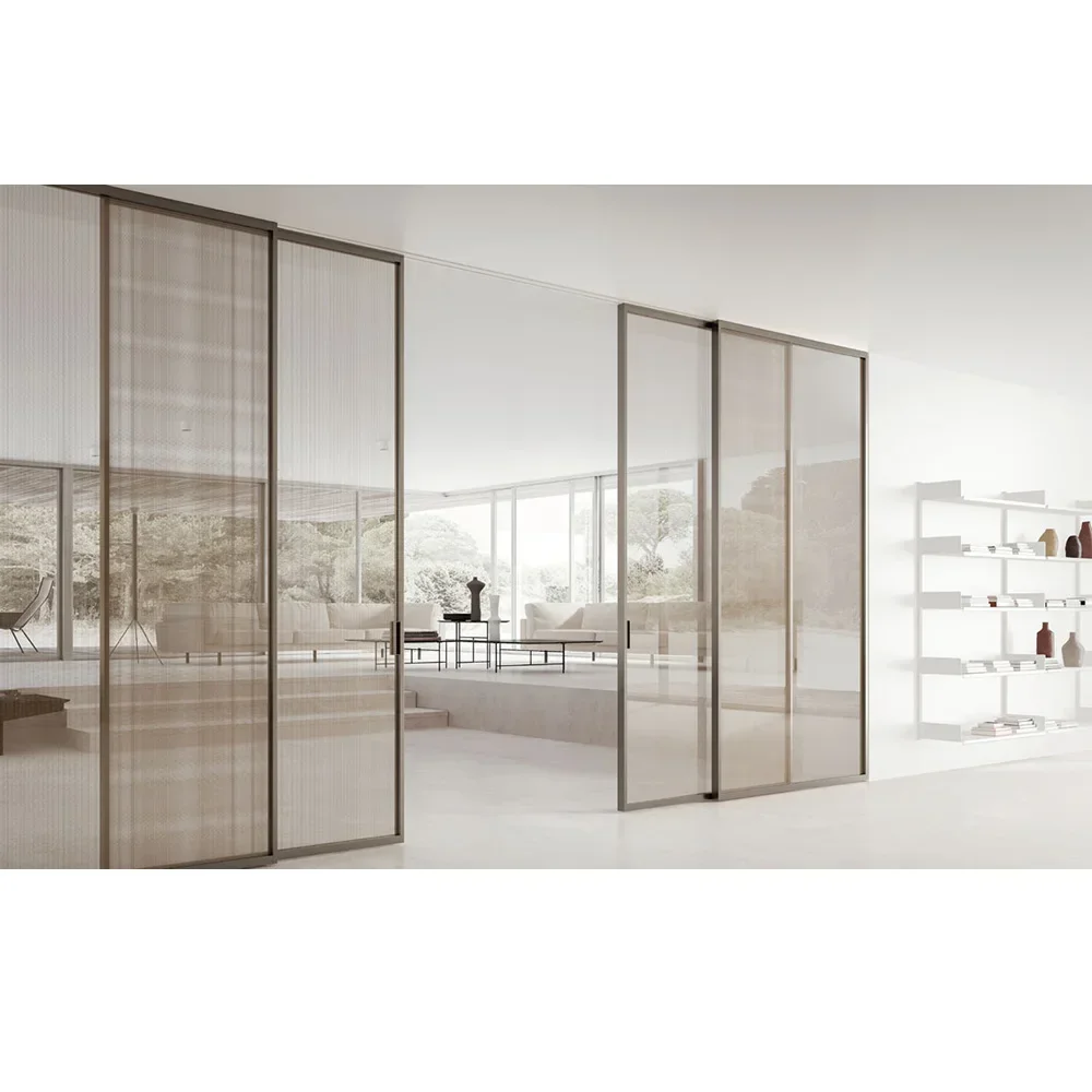 Modern Aluminum sliding doors beautiful slim frame partition door double glass sliding doors