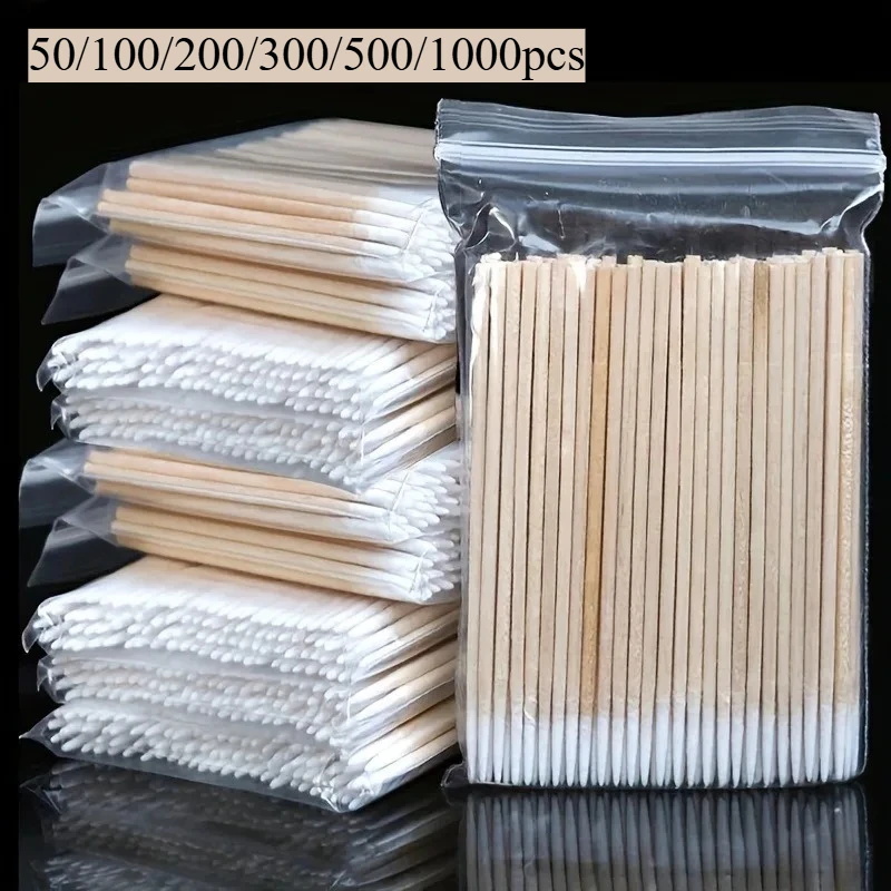 50/100/200/300/500/1000 pièces maquillage jetable en bois Micro bourgeon écouvillons non pelucheux Extension de cils colle outils d'élimination Mini brosse