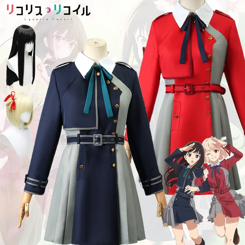 Lycoris Recoil Nishikigi Chisato Inoue Takina Cosplay fantasia, peruca uniforme, conjunto completo, festa de Halloween, terno carnaval para meninas