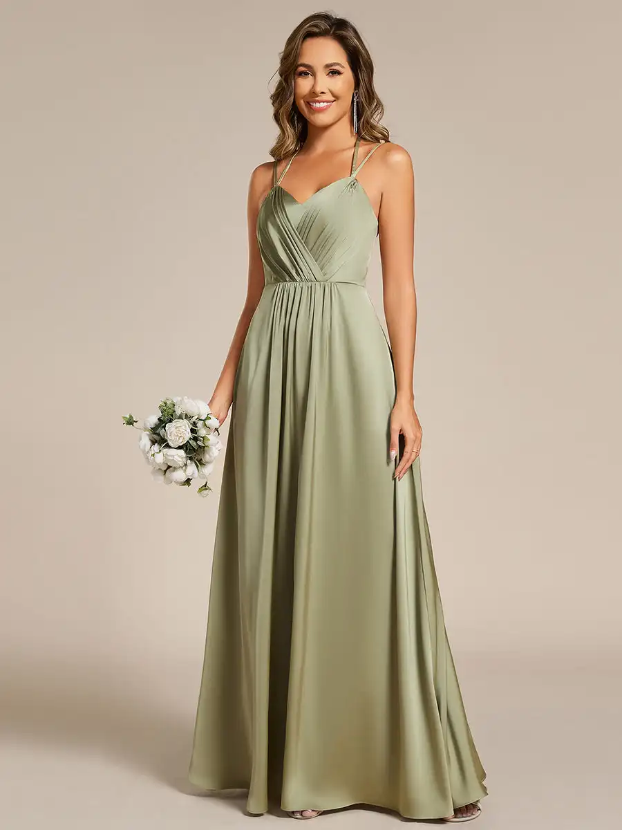 

Elegant Evening Dresses Romantic Frenulum knotting Halter Neckline 2025 Ever Pretty of A-Line Sage Green Bridesmaid Dress