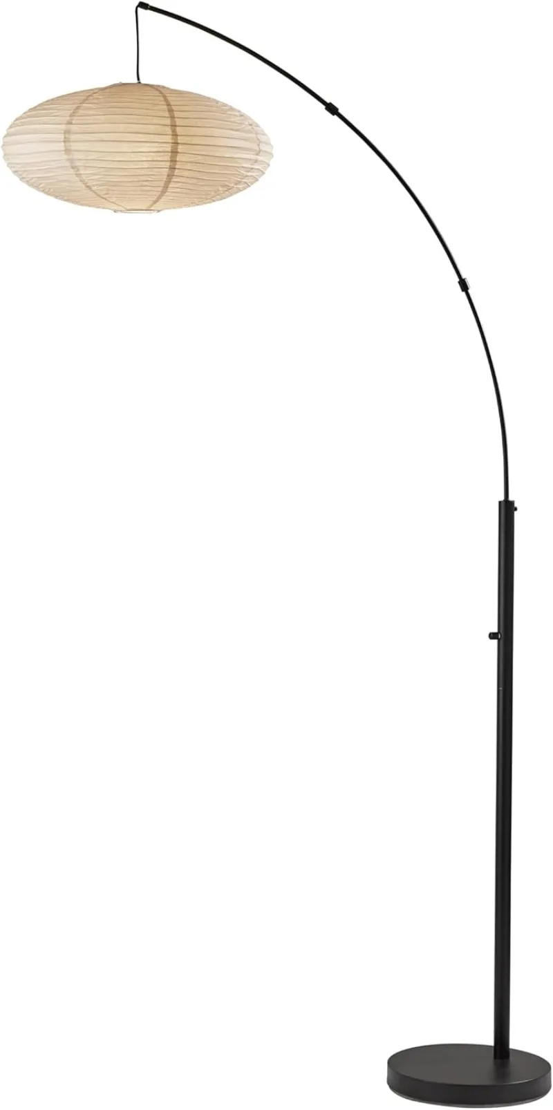

Arc Floor Lamp, 80” Tall Black Base, Oval Off-White Paper Shade – Convenient Overhead Lighting for Living Room