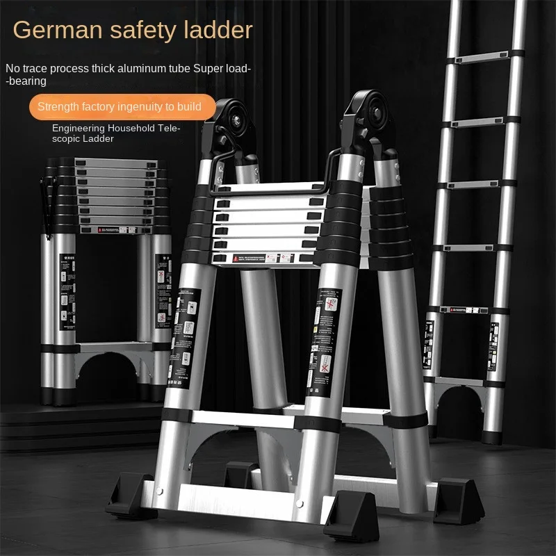 

OMGD Thickened Aluminium Alloy Multifunctional Telescopic Herringbone Ladder Indoor Lift Folding Ladder Bamboo Ladder Home