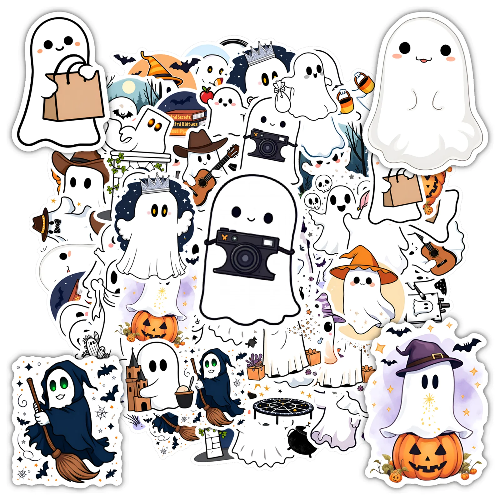 

35-50 шт. мультяшных наклеек с призраками на Хэллоуин, DIY-наклейки, канцелярские наклейки для телефона, ноутбука, скрапбукинга, велосипеда, DIY-проектов
