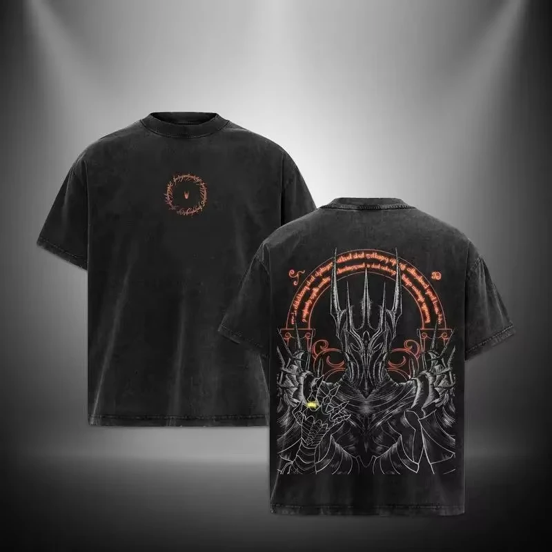 Camiseta Unissex 100% Algodão com Estampa Retrô do Senhor dos Anéis Sauron, Venda Quente, Nova Coleção Verão 2026, Camiseta Masculina Oversized