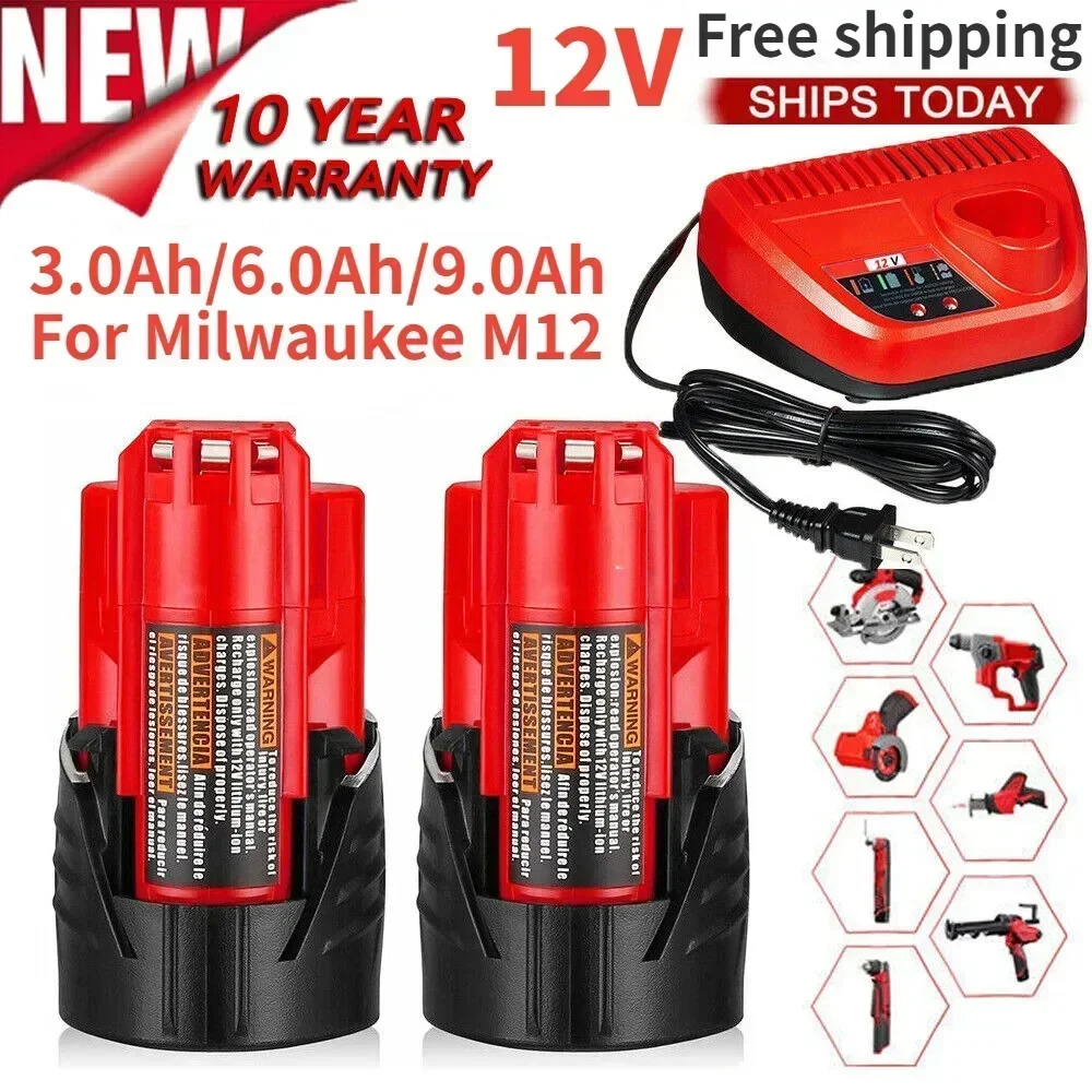 3000mAh/6000mAh for 12V Milwaukee Battery for Milwaukee M12 XC 48-11-2410 48-11-2420 48-11-2411 12-Volt Cordless Tools Battery