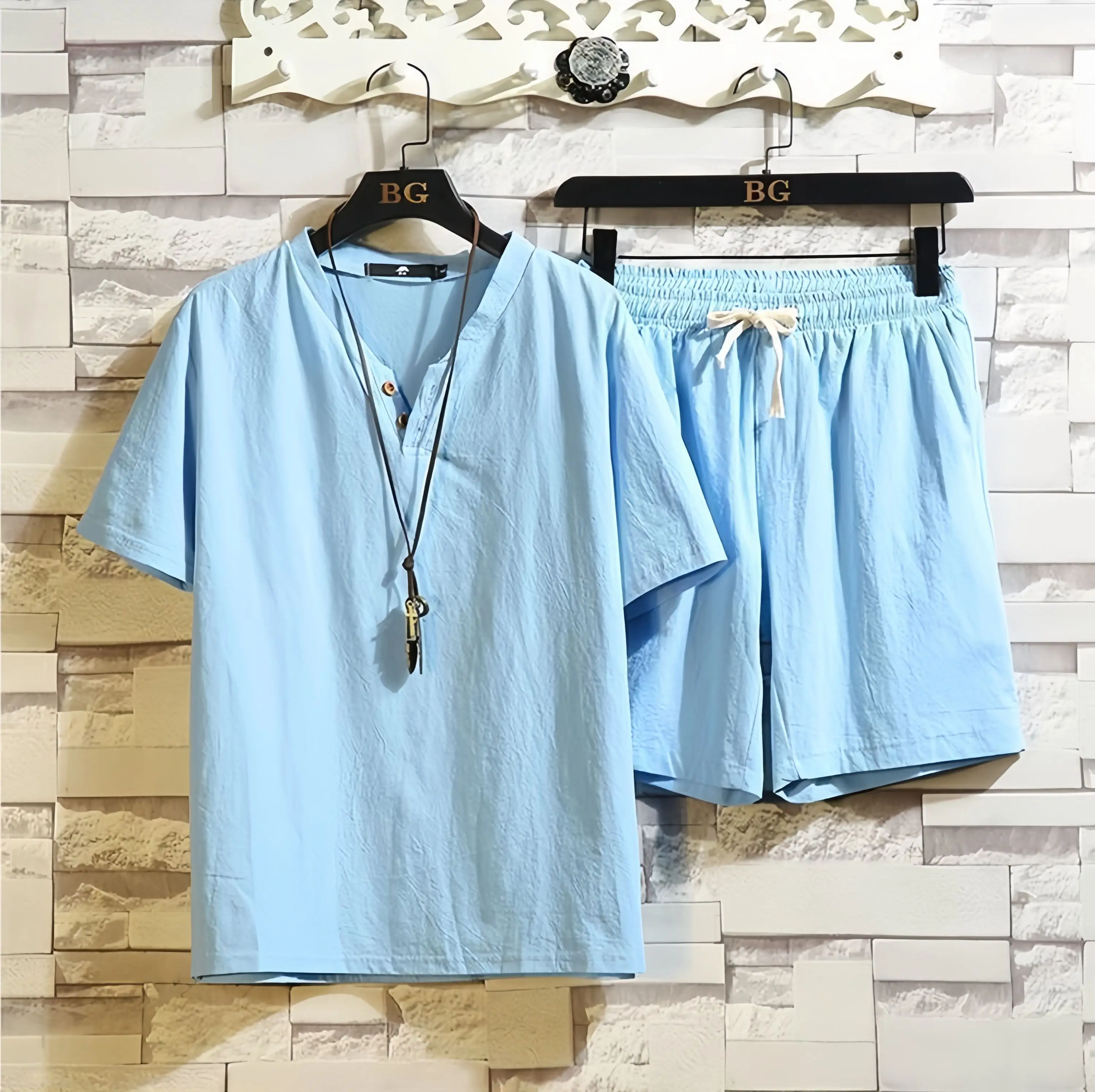 

Summer New Chinese Style Cotton Linen Short Sleeved Shorts Set Casual Sports Two-piece Set, Breathable and Sweat Absorbing