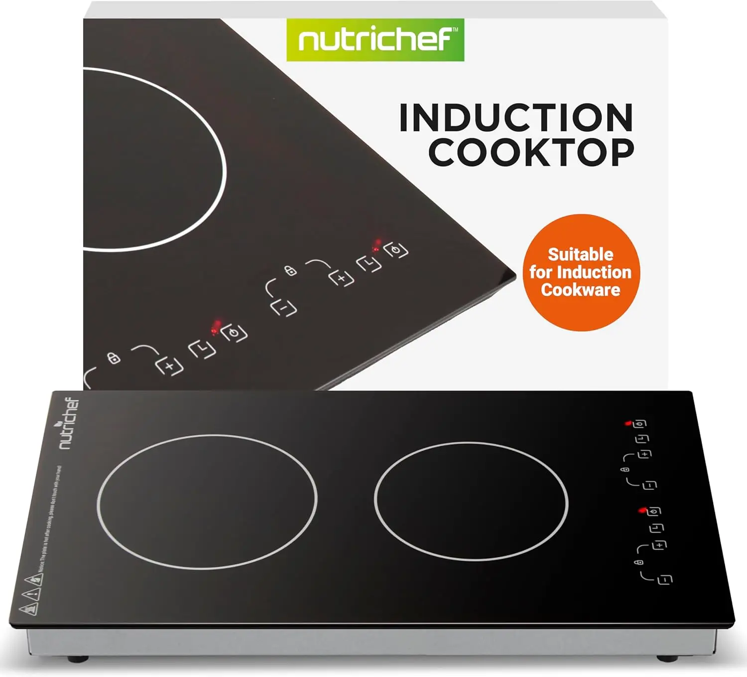 Cooktop 2 Glass Induction Burner Zones  Adjustable Temperature Settings - 1800W Electric CookerDigital