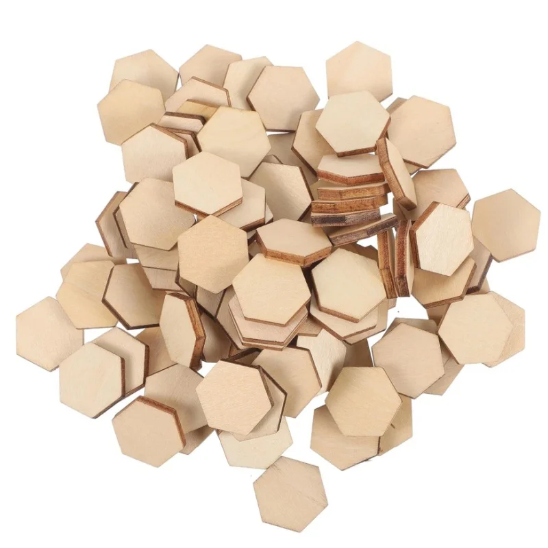 1-3cm Unfinished Hexagon Wood Pieces Blank Wooden Hexagon Shape Cutouts Natural Wooden Tile Slabs Cutouts Slices