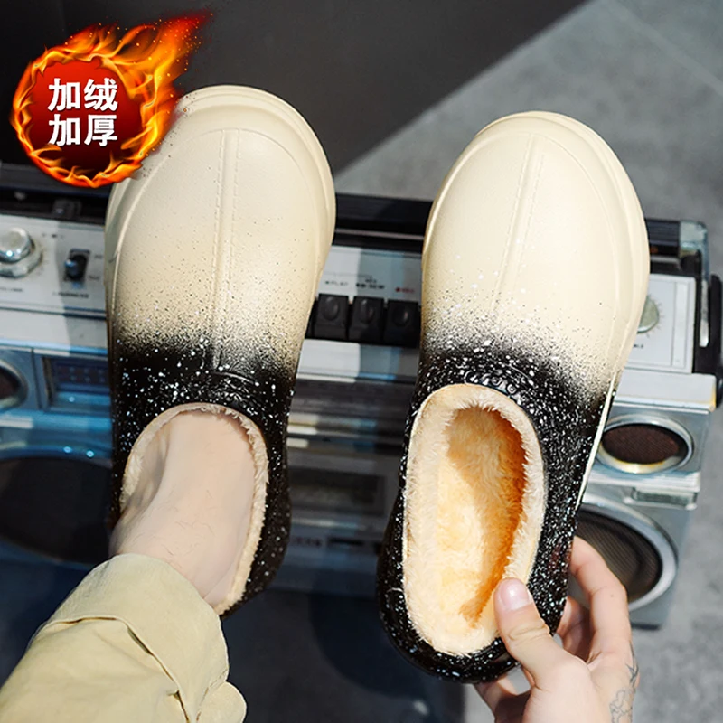 Warm Winter Men Plush Fur Clogs Slippers Furry Slippers Waterproof Concise Indoor Winter House Cotton Shoes Casual Fluffy Slides