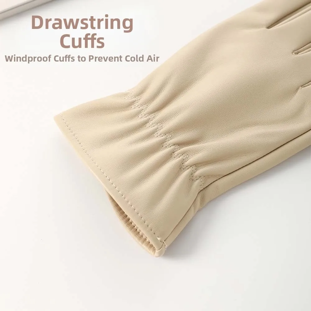 Подарочные мягкие перчатки из искусственной кожи с защитой от холода, водонепроницаемые бежевые варежки с сенсорным экраном, однотонные плиссированные ветрозащитные варежки для вождения