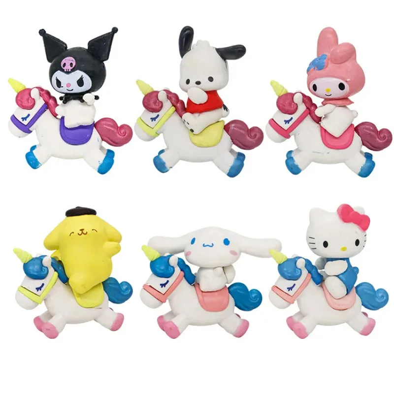 6pcs/set Sanrio Unicorn Anime Figure Kuromi DIY Decorative Accessories Home Decoration Ornament Cute Doll Toys Christmas Gifts