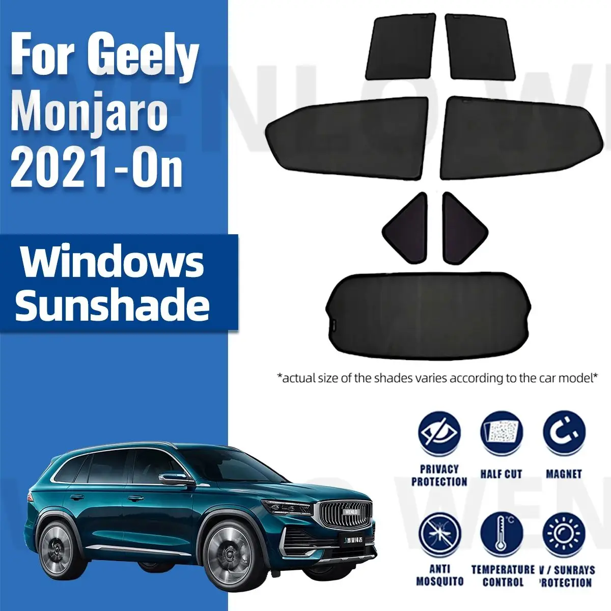 For Geely Monjaro KX11 2021-2024 Side Window Sun Shade Visor Magnetic Car Sunshade Front Rear Windshield Frame Curtains Shield