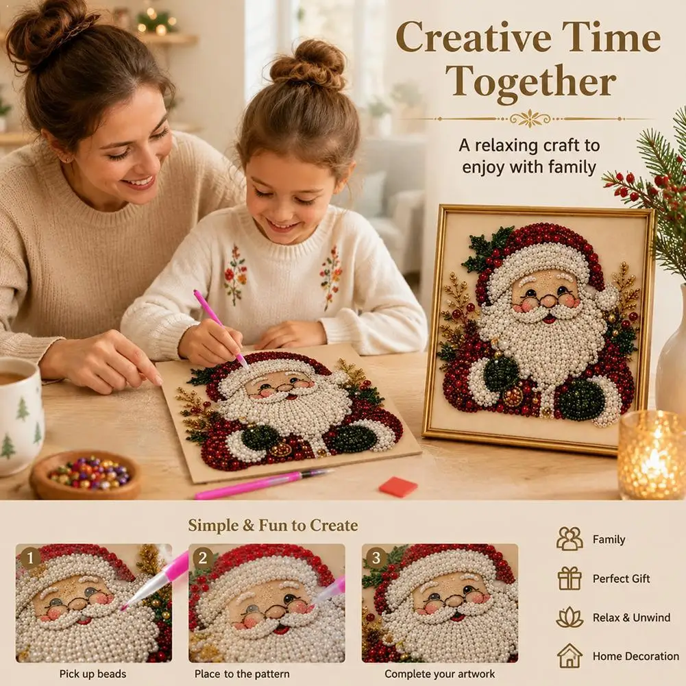 Christmas Santa Claus Pearl Art DIY Kit Framed Beads Embroidery Craft Wall Decor Xmas Gift for Kids Adults