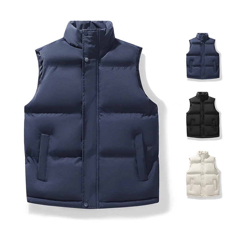 Men Kodak Point and Shoot Camera Print Stand Collar Padded Vest Sleeveless Warm Casual Outerwear Winter Cotton Waistcoat