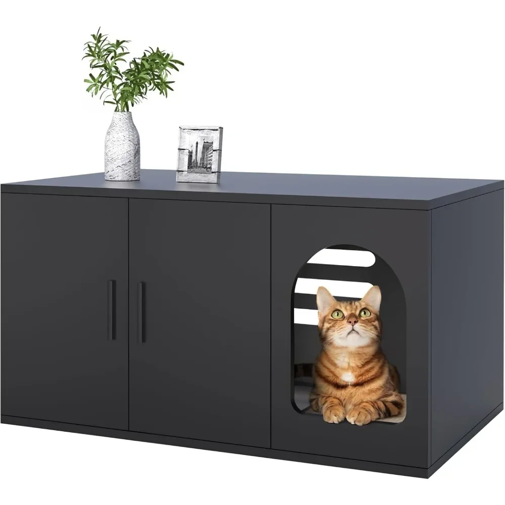 Modern Cat Litter Box Enclosure Furniture as End Side Table, Stackable Litter Box Furniture with Front Entry Cat Door