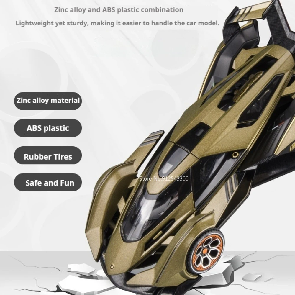 1:22 Scale V12 GT Car Model Toy Doors Opened Sound Light Models Pull Back Alloy Diecast Supercars for Husband Holiday Surprise