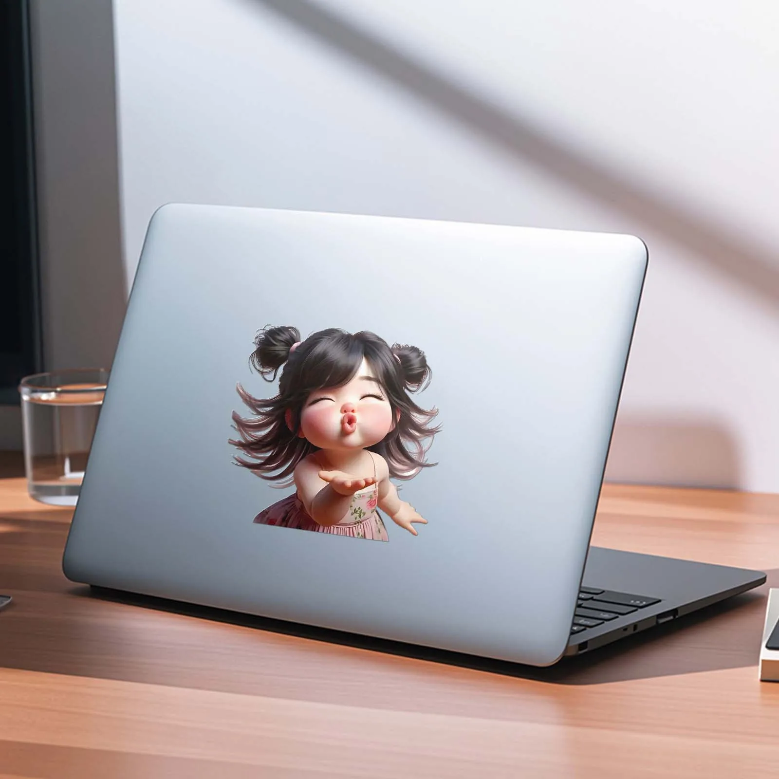 1pc Cute Blowing Kiss Girl Vinyl Stickers, 3/5Pcs Creative Decals for Laptop, Kindle, Motorcycle Helmet image 4