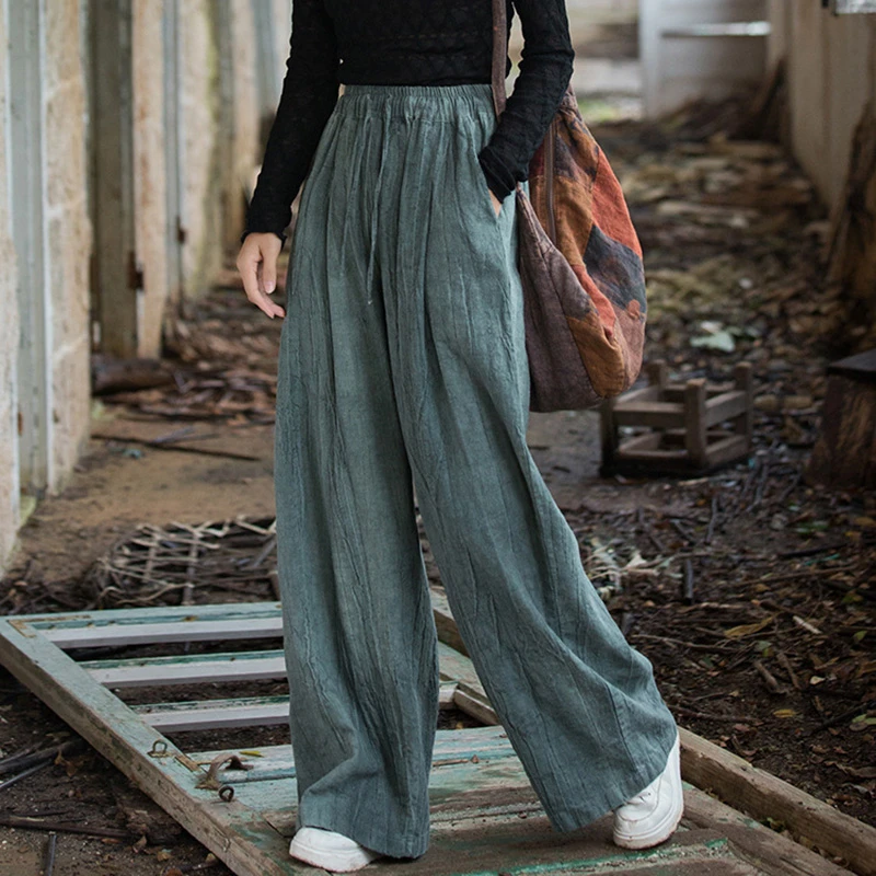 

High Quality Cotton Linen Wide Leg Pants Women New Arrival 2025 Spring Vintage Style Tie Dye Loose Female Casual Trousers T529