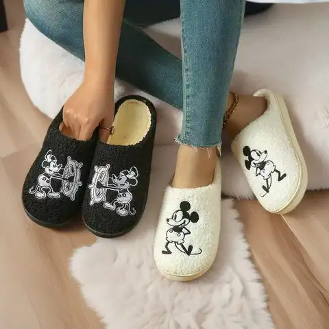 real photos plus big size new Couple Home Female Cute mickey mouse Indoor white black white fashion women man cutton Slippers