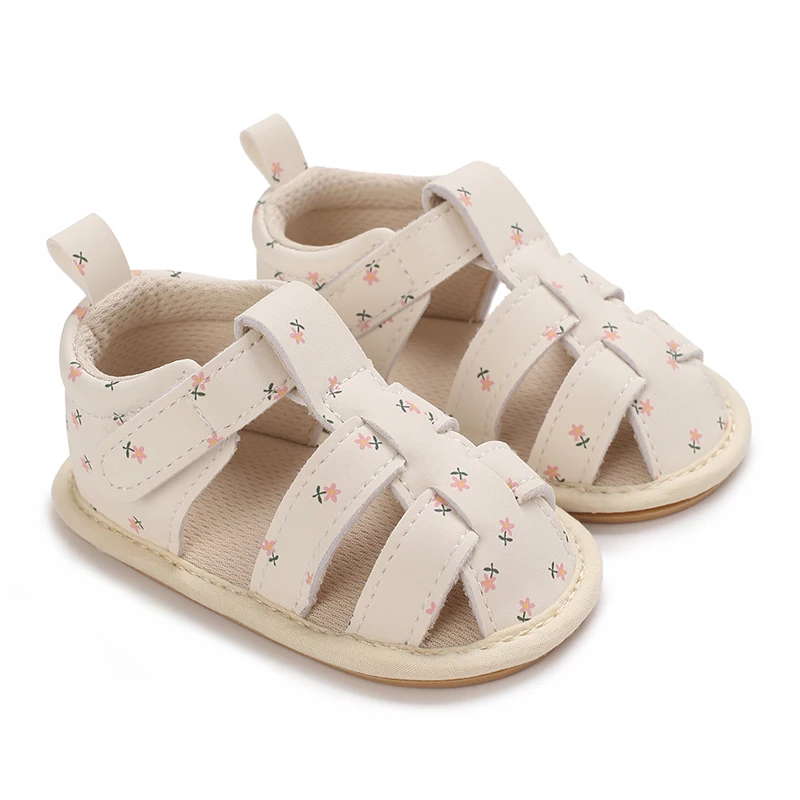 Infant Baby Shoes Girl Shoes New Summer Girl Sandals PU Leather Floral Rubber Sole Anti-Slip Newborn First Walker Crib Shoes