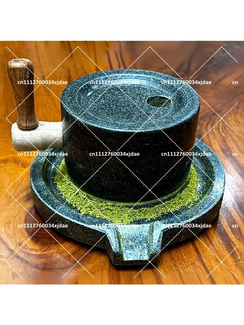 Bluestone Tea Mill Handmade Stone Grinder, 13x20cm Small Tea Mill, Traditional Teaching Aid for Tea Lovers