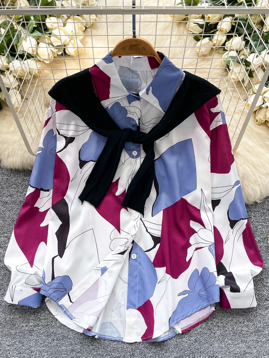 Ensemble de vêtements d'extérieur tricotés pour femmes, décontracté, Long, imprimé floral, irt, léger, maturi, fibre de polyester, peau respirante...