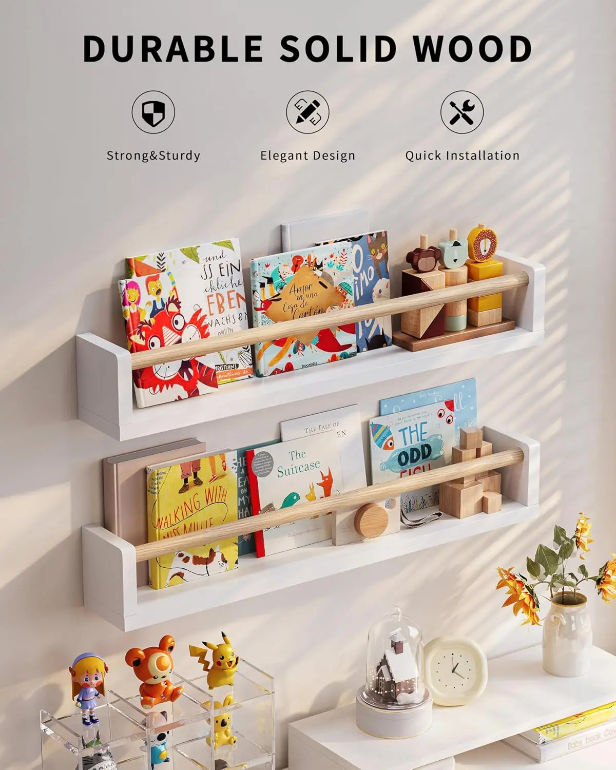 أرفف حائط للأطفال مكونة من 4 أرفف للحضانة وغرفة النوم وغرفة اللعب - تخزين قوي للكتب العائمة #6