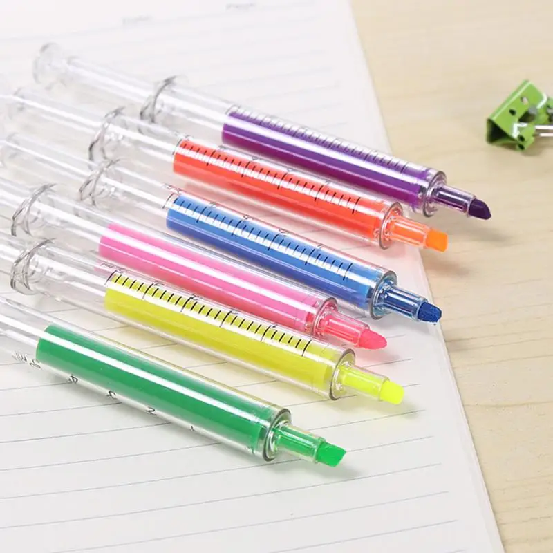 Kawaii เข็มฉีดยา Highlighter ปากกาเข็มฉีดยาเข็มรูปร่าง Mechanical สีปากกาลูกลื่นสําหรับสํานักงานโรงเรียน MARKER การเขียนเครื่องมือ