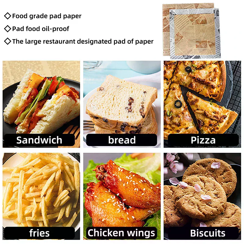 30 Sheets Oil-Proof Wax Paper Food Wrapper Paper Bread Sandwich Burger Fries Wrapping Baking Tools Fast Food Bread Oilpaper