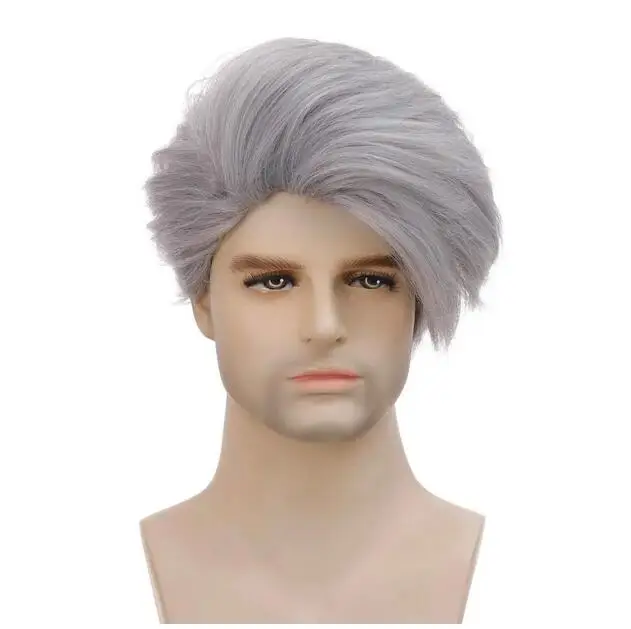 Synthetic Man's Short Wig Trendy Silver Gray Wig with Bangs Natural Soft Breathable Layered Wig for Male Daily Cosplay