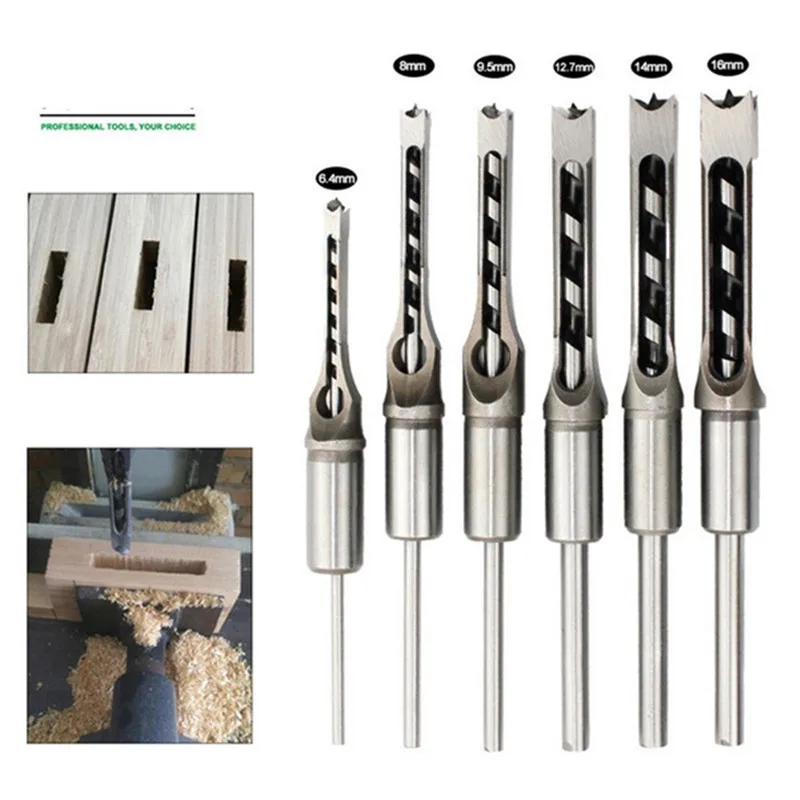 

HSS Twist Drill Bits Woodworking Drill Tools Kit Set Square Auger Mortising Chisel Drill Set Square Hole Extended Saw 6.0mm~16mm