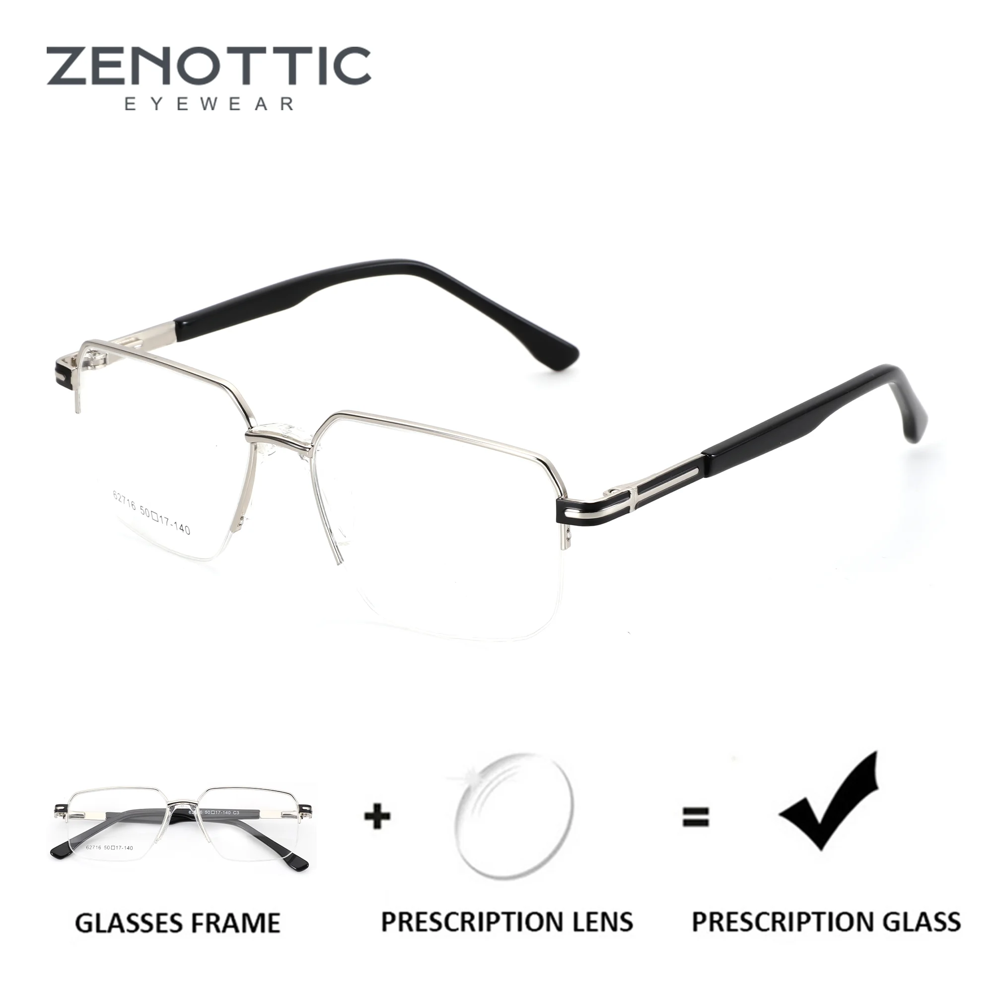 

ZENOTTIC（M Size）Trend Metal Prescription Glasses Square Optical Lenses With Recipe Man Myopia Eyeglasses Men