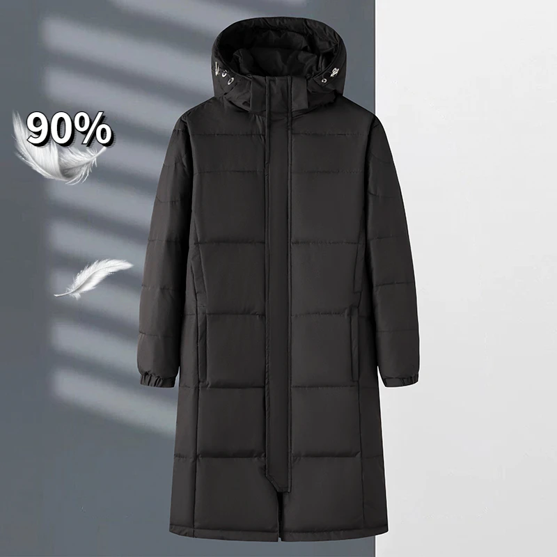 2024 Winter Long Down Jacket Men\'s Simple Fashion Thickened Warm 90% White Duck Down Parka Women Quality Cold-proof Hooded Coat