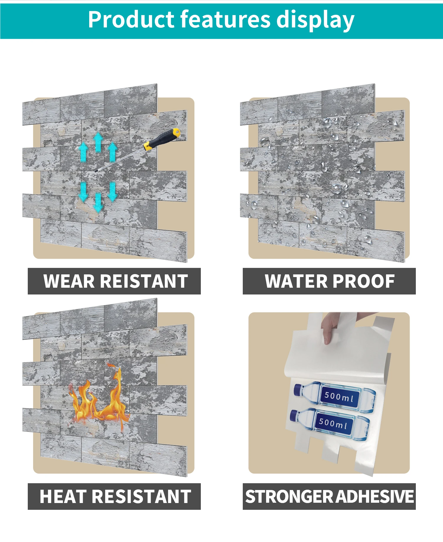 Stein korn 3d gefrostete Schaum fliesen Aufkleber selbst klebende Küche Bad amerikanische Wand dekoration wasserdichte öl beständige Tapete – Detail 7