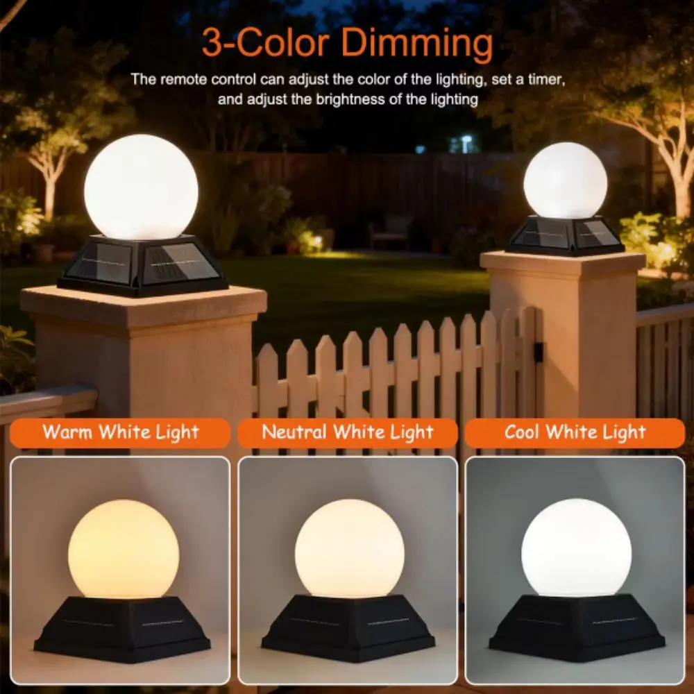 Round Ball Solar Post Light IP65 Waterproof Timer Solar Lamp Remote Control 2400mAh Battery Bubble Lawn Light Garden