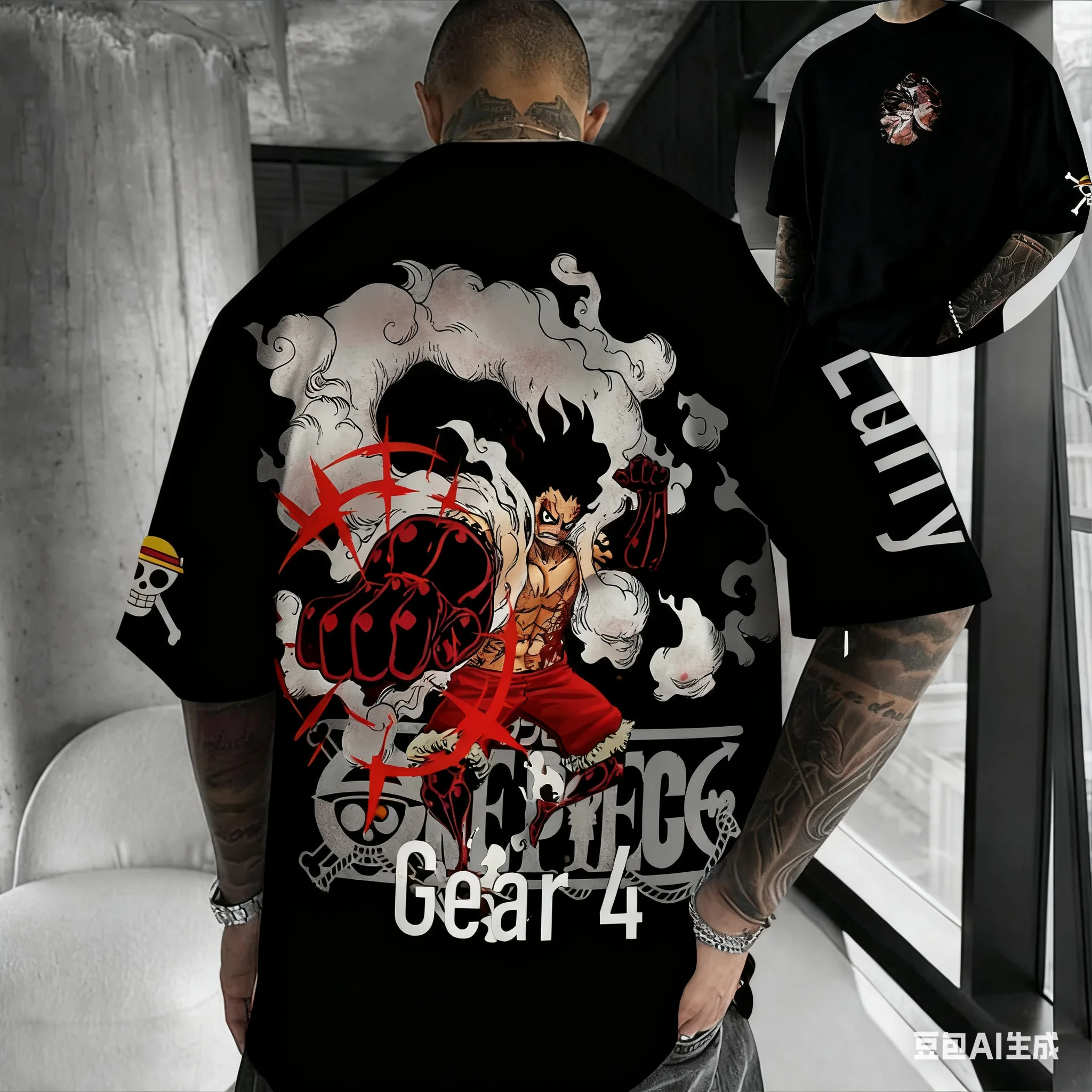 

One Piece Navy Style Print Cotton Fall Shoulder Garment Loose Large Size Men Commuter Leisure Adult Children T Shirt Bottoms