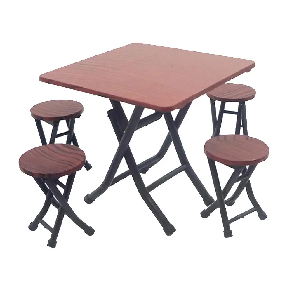 Meubles miniatures en bois pour enfants, table à manger, 4 chaises, ensemble pliable, maison de courses, cadeau pour enfants, 1/12, 5 pièces par ensemble