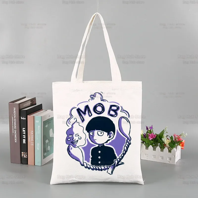 Mob Psycho 100 One Anime Manga Funny Shopping Bag Graphic Shigeo Kageyama Tote Harajuku Women Canvas Shoulder Bag Ulzzang