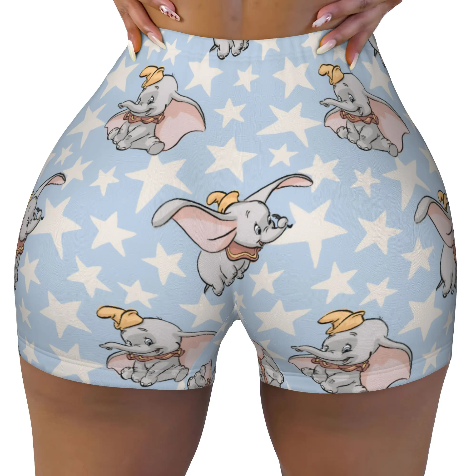 Custom Women D-Dumboes Cartoon Workout Yoga Shorts Elephant Anime Athletic Gym Running Volleyball Shorts