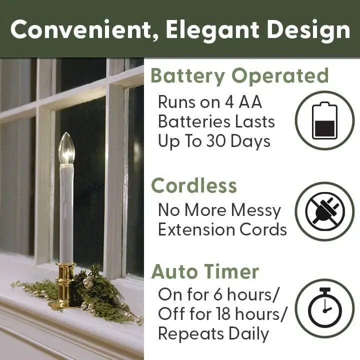 Ultra-Bright LED Window Candles with Timer, Battery Operated, Adjustable Height, Pack of 4