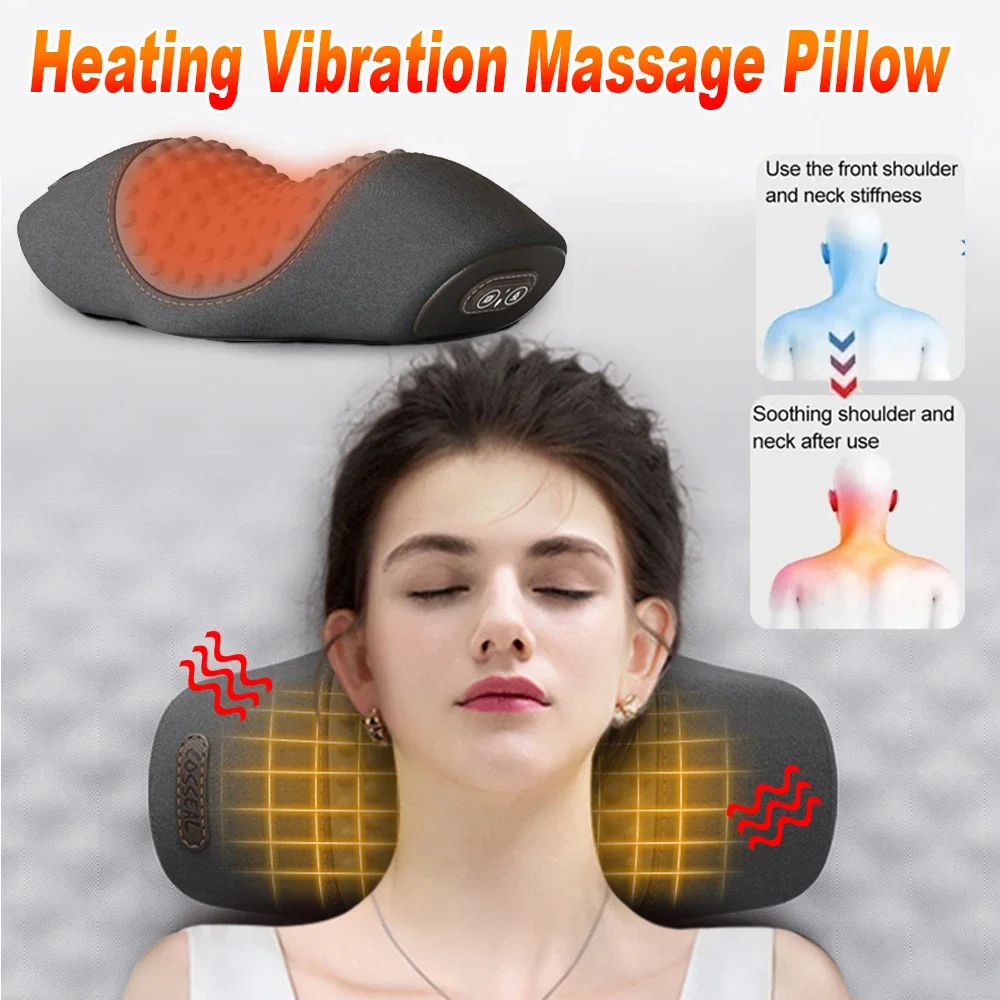 Electric Massage Pillow Hot Compress Memory Foam Neck Support Traction Pillow Relax Protect Cervical Spine Improve Sleep Quality