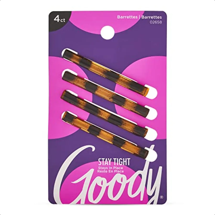 

Goody Stay Tight Hair Barrettes 4 Ct Mock Tort SlideProof Flat Clips Comfortable Versatile Styling Accories for Women Men Boys
