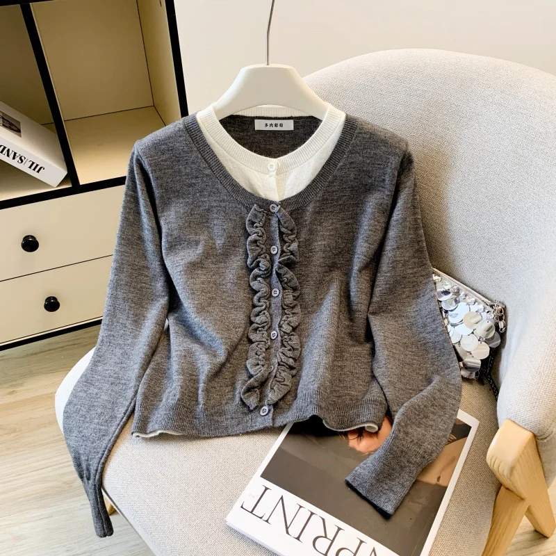 

Женский серый повседневный свитер цвета индиго с круглым вырезом и длинными рукавами Y2K, японский Harajuku, консервативный уличный стиль, ретро, осенне-зимний топ