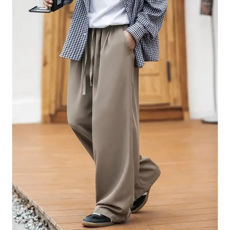 2026 Summer Style Cool Korean Style Loose Casual Pants for Men New Pleated Design Drape Not Easy To Wrinkle Straight Long Pants