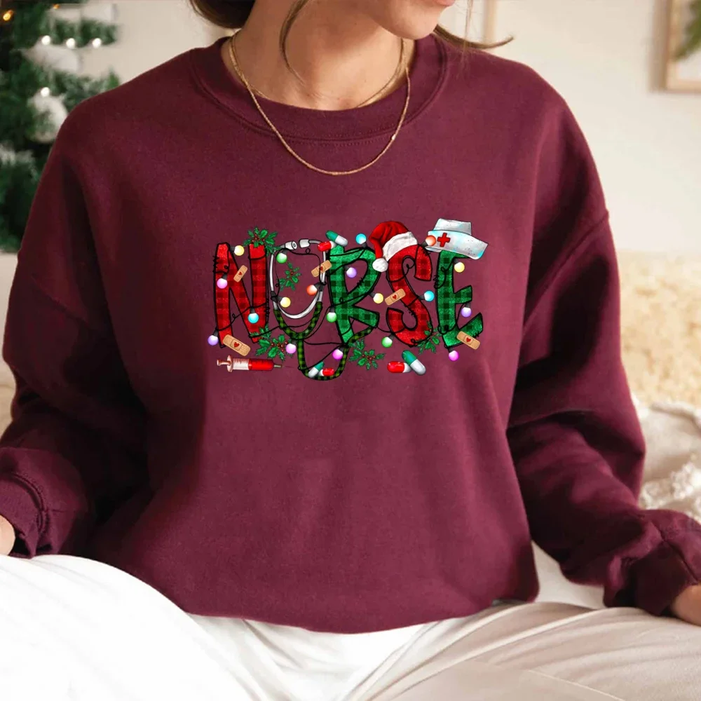 Nurse Christmas Sweatshirt Christmas Nursing Sweater Nursing School Hoodie Long Sleeve Women Sweatshirts Christmas Gift Pullover